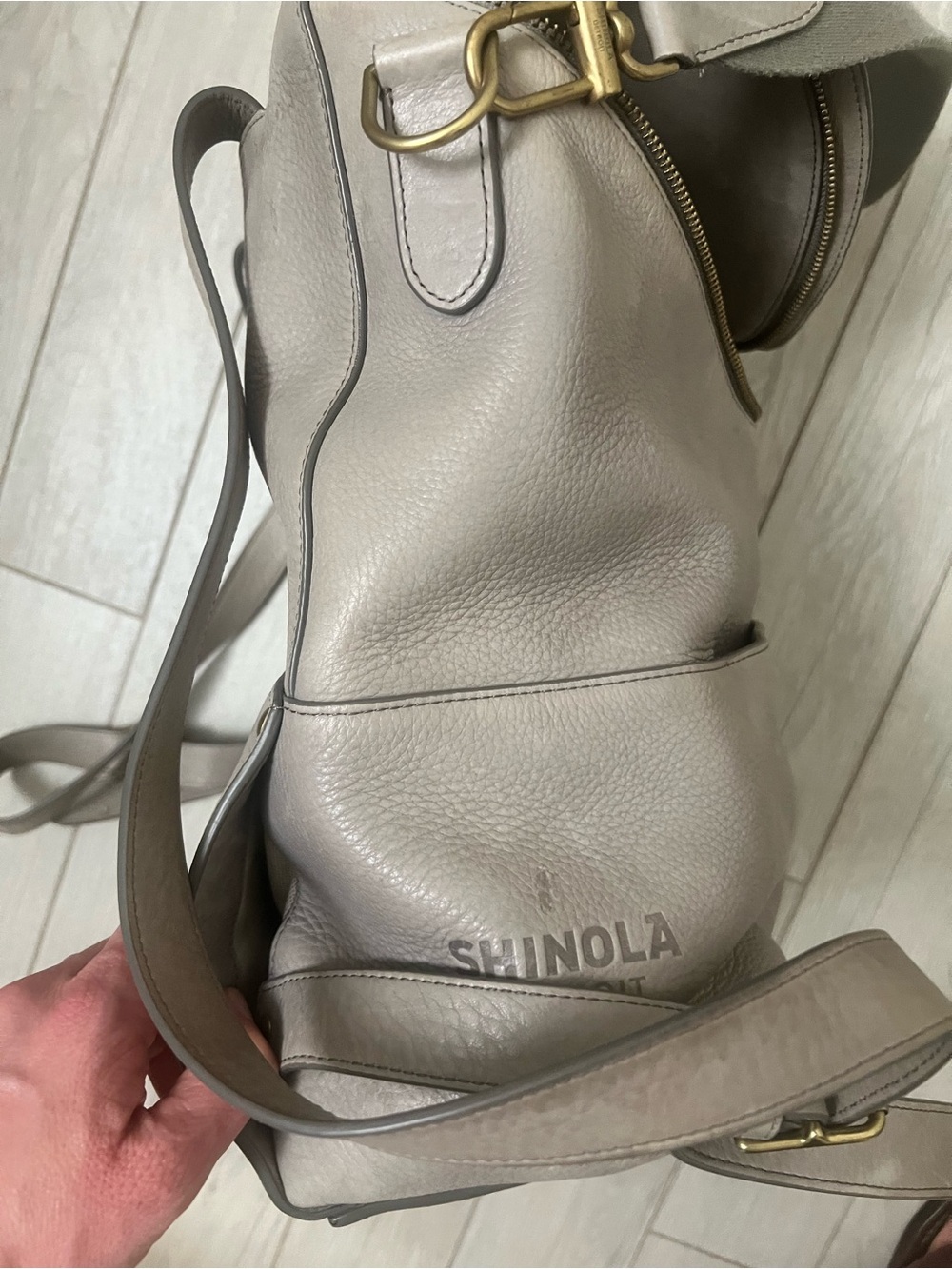 Shinola Gray Leather Convertible Pocket Backpack - Picture 5 of 7
